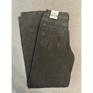 Zara High Rise Folded Hem Jeans Women's SZ 4 Black Denim Bikercore Grunge NWT